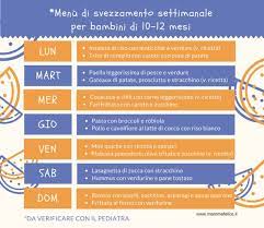 Si iniziano a preparare dei cibi più solidi, che il piccolo assume con il cucchiaio, ma continua ancora ad essere presente anche il biberon, la mattina e la sera. Menu Settimanale Per Bambini Di 10 12 Mesi Mamma Felice