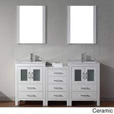 While the entire bathroom vanity cabinet is made of solid rubberwood, this creative modern bathroom vanity offers an outstanding opportunity to individually enhance your bathroom. Virtu Usa Dior 66 Inch Double Sink Vanity Set In White Overstock 8910955