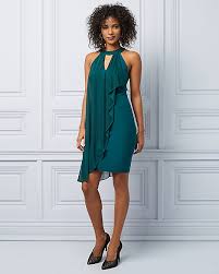 Hot promotions in dress halter knit on aliexpress: Knit Halter Neck Ruffle Cocktail Dress Le Chateau