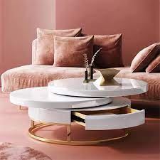 Neviene swivel coffee table set. White Round Swivel Coffee Table With Storage Stainless Steel Base