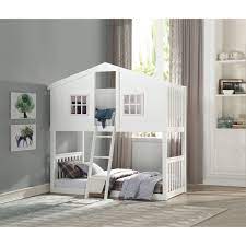 Acme Furniture Rohan Cottage White Twin Twin Bunk Bed In Cottage Style With Pink Accents Dream Home Interiors Bunk Beds