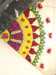 Diy House Housewarming Flower Rangoli Floor Decoration Using Flower Petals Leaves Diy Diwali Decorations Flower Rangoli Rangoli Designs Flower