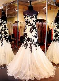 Black And White Lace Wedding Dress Sleeveless Mermaid Formal Occasion Prom Dress With Black Appliques Lace Wedding Dress Tulle Lace Black White Wedding Dress Lace Mermaid Wedding Dress