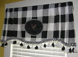 Black And White Buffalo Check Valance Custom Valance French Country Rooster Black White Buffalo Check Tassel Trim New Custom Valances Country Rooster White Buffalo