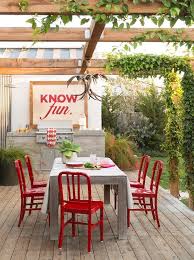 Maybe you would like to learn more about one of these? Outdoor Dining Table With Red Dining Chairs Transitional Deck Patio