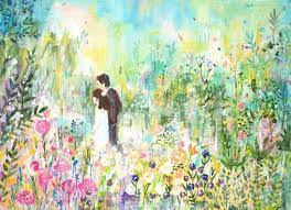 愛 昨天畫完這張畫 自己被美哭 感動得流淚了 好友在母親過世後 整理母親照片時 發現了一張黑白老照片 是父母在訂婚那天被拍下的身影 當朋友傳給我看照片時 我說 這是什麼秘密花園的場景 太美了 好友拜託我幫忙畫下這張照片 我拖了很久才畫 總覺得這