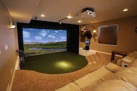 Golf Simulator Photo Gallery Take A Look At Some Of The Many Trugolf Golf Simulators Featured In Homes Bus Golf Room Home Golf Simulator Golf Simulator Room