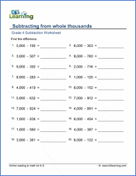 Here are some printable number family and number bond worksheets to show the relationships between addition and subtraction problems. Grade 4 Subtraction Worksheets Free Printable K5 Learning