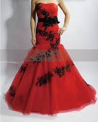 Mermaid Red And Black Lace Wedding Dress From Sancta Sophia Red Wedding Dresses Black Lace Wedding Dress Black Lace Wedding