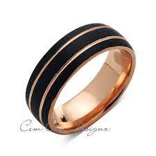 Rose Gold Tungsten Wedding Band Black Brushed Ring 8mm Ring Unique Engagment Band Comfort Fit Rose Gold Mens Wedding Band Mens Gold Wedding Band Black Wedding Band