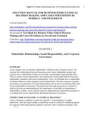 Download Solutions Manual For Business Ethics Ethical Decision Making And Cases 9th Edition By Ferre