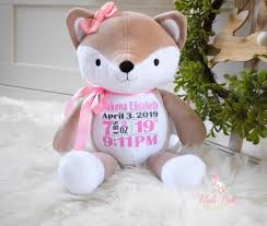 Birth Announcement Stuffed Animal Fox Birth Stats Stuffed Fox Birth Announcement Stuffed Animal Personalized Plush Birth Stats Animal Newborn Baby Gift Welcome Baby Gift Newborn Baby Gifts Birth Stats Baby Birth Stats
