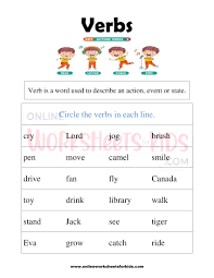 free printable verbs worksheets for grade 1