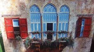 لوحة مرسومة لبيت قديم old houses painting traditional