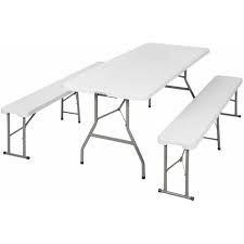 Ein campingtisch hat die perfekte ablagefläche und gibt es mit eckigen oder runden tischplatten. Camping Klapptisch Und Banke Camping Tisch Outdoor Tisch Campingtisch Klappbar Weiss