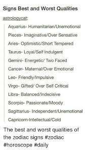 As the zodiac's fourth sign, a cancer's love runs deep. Signs Best And Worst Qualities Astrology Cat Aquarius Humanitarianunemotional Pieces Imaginativeover Sensative Aries Optimisticshort Tempered Taurus Loyal Self Indulgent Gemini Energetic Two Faced Cancer Maternalover Emotional Leo Friendly