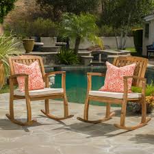 Sadie Acacia Rocking Chair With Cushion Set Of 2 Teak Finish Walmart Com In 2020 Wood Rocking Chair Patio Rocking Chairs Teak Rocking Chair