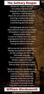 The Solitary Reaper Poem By William Wordsworth William Wordsworth Poems Meaningful Poems