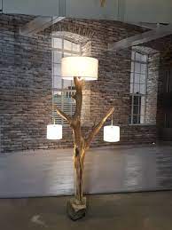 unique double floor lamp of old weathered oak branch on boulder lampadaire bois lampe decoration lampadaire bois flotte