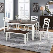 Made from wood, marble, glass or fabric. Dining Table Set With 4 Chairs And Bench 6 Piece Rustic Cherry Veneer Dining Room Table Set Kitchen Dining Set For Bar Breakfast Nook Small Space Dining Room Furniture White Dinette Sets