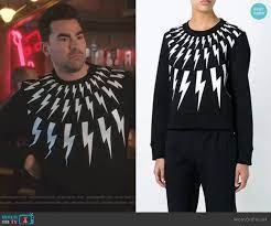David S Black Lightning Bolt Print Sweatshirt On Schitt S Creek Rose Sweatshirt Schitts Creek Rose Fashion