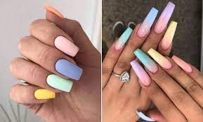 Cute pastel spring color blocking polka dot nail art! 23 Beautiful Pastel Nails For Spring 2021 Stayglam