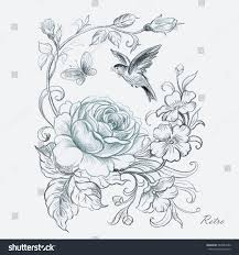 How to draw easy butterfly and flower scenery drawing and. Graphic Pencil Drawing Roses And Bird With Royalty Free Stock Photo 384587086 Avopix Com