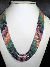 7 Strand Natural Emerald Ruby Sapphire Multistrand Stone Beaded Necklace Faceted Rondelle Gemstone Jewelry Gift Woman Indian Handicraft Beaded Necklace Multi Strand Beaded Necklace Natural Gemstone Necklace