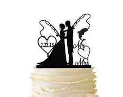 Mr And Mrs With Bride And Groom And Fishing Poles Standard Acrylic Wedding Anniv Fishing Wedding Cake Toppers Fishing Cake Topper Fishing Wedding Cakes