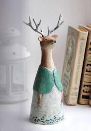 Paper Mache Reindeer Figurine Deer Rustic Home Decor Forest Animal Ornament Deer Sculpture Dee Paper Mache Sculpture Reindeer Figure Paper Mache Crafts