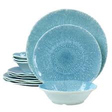 Target / kitchen & dining / tableware / dinnerware collections (63). Gibson Home Indigo Frost 12 Piece Melamine Dinnerware Set In Blue Target