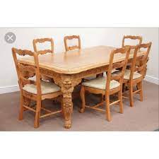 The table features two expandable leaves, intricate apron details and lion claw feet. Solid Wood Antique Oak Design Dining Set Rs 75000 Set N S Furniture Id 20709123833