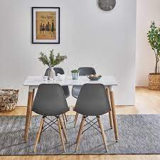 Inge Dining Table And Chairs Set With 4 Dark Grey Chairs Scandi Dining Table Dining Table Chairs Dining Table