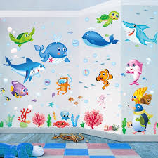 Kartun Stiker Dinding Ikan Laut Anak Anak Dinding Ruang Dekorasi Stiker Tk Koridor Pintu Masuk Stike Shopee Indonesia