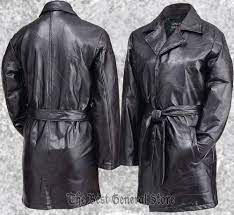 Womens Ladies Black Genuine Leather Jacket 3 4 Length Coat Duster Wrap Belt Tie Genuine Leather Jackets Leather Jacket Wrap Belt