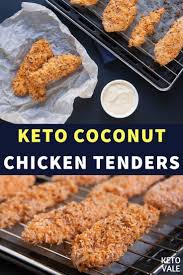 Keto Baked Coconut Chicken Tenders Low Carb Recipe Recipe Baked Coconut Chicken Coconut Chicken Tenders Keto Fried Chicken