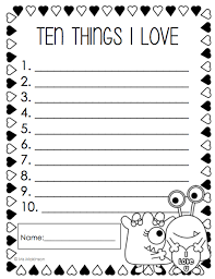 Valentine S Day Ten Things I Love List Writing Template First Grade Writing Valentines Writing First Grade Writing Prompts