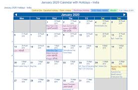 January 2020 Calendar With Holidays Usa Uk India Canada January 2020 Holidays In 2020 State Holidays Holiday Calendar Printable Holiday Calendar