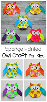 Bird Arts And Crafts For Kids Sponge Painted Owl Craft For Kids With Owl Template Buggy And Buddy Kids Art Projects Owl Crafts Fall Crafts For Kids