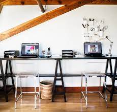 A trestle table for the office is a cheap and simple choice that is functional and also part of the this idea is to use a trestle table to create office space. 15 Home Offices Featuring Trestle Tables As Desks