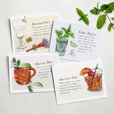 Cocktail Recipes Illustrated Postcard Watercolor Postcards Food Illustration Recipe Card Set Of 4 Food Illustrations Recipe Cards Watercolor Postcard