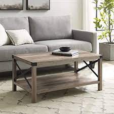 Its design is inspired by the rugged looks the distressed light gray finish enhances the wood's natural grain, which delivers a naturally aged feel. Amazon Com 40 Inch Metal X Frame Coffee Table With Grey Wash Finish Home Kitchen
