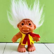 Vintage DAM Troll Doll, Thomas Dam, White Hair Troll Doll Yellow Felt  Clothes, Collectible Troll Doll Rare Troll Doll 7 inch doll