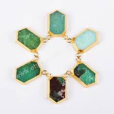 Gold Plated Heptagon Faceted Natural Australia Jade Connector Double Bails Natural Jade Jewelry Gemstone Chalcedony Jewellery Green Chalcedony Gemstone Jewelry