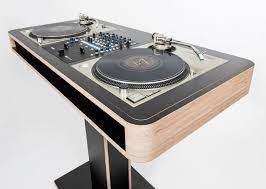 Creative artwork decoration of dj table on dark toned background with lights and fog. Hoerboard Stereo T Dj Set Man Of Many Dj Room Dj Table Dj Booth