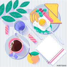 What do you have for breakfast? Breakfast Lunch Dinner Fried Egg Sausage With Potato And Toasts Candies And Coffee Tea Vector Illustration Clip Art Buy This Stock Vector And Explore Similar Vectors At Adobe Stock Adobe Stock