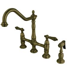 Choose from many types like kitchen faucet, pull out faucet, pot filler faucet & more. Kingston Brass Ks1273albs Heritage Bridge Kitchen Faucet With Brass Sprayer Antique Brass Walmart Com Walmart Com