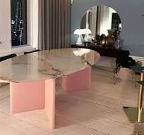 Mesa de Jantar em Mármore Travertino com Mesa de Onyx Rosa ...