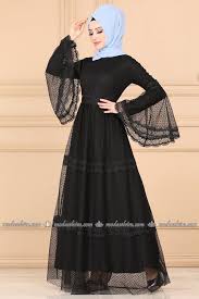 Modaselvim Elbise Volan Kol Tul Elbise 5151ay342 Siyah Basortusu Modasi Musluman Modasi Moda Stilleri