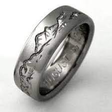 Wedding Band For Men Engraved With Mountains Perfect For A Geologist Like Myself Titanium Rings Titanium Wedding Rings Wedding Rings Vintage